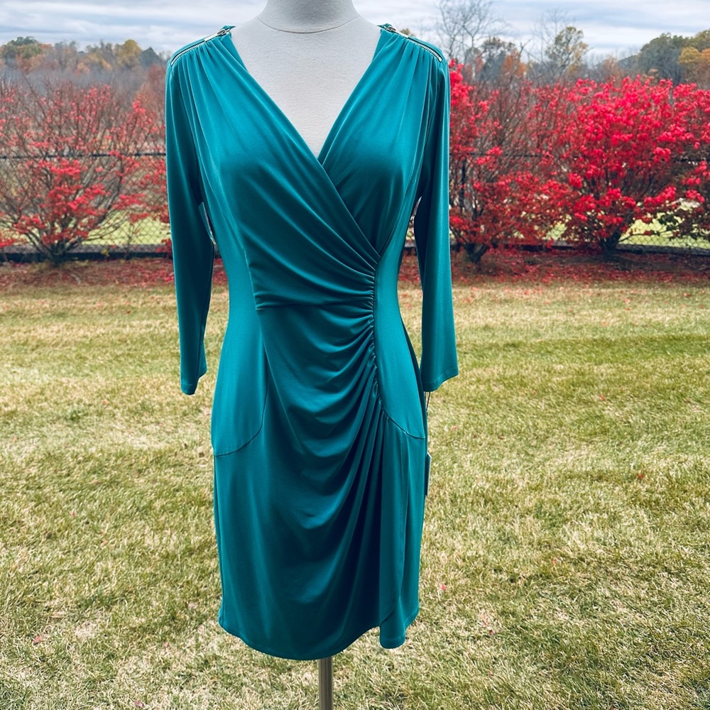 Calvin Klein Women's Teal Blue Ruched Sheath Dress